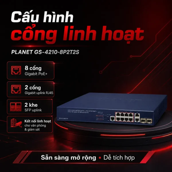 GS-4210-8P2T2S Switch quản lý 10 x 1G + 2x 1G mini-GBIC / SFP