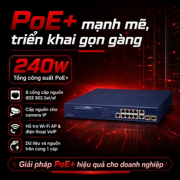 GS-4210-8P2T2S Switch quản lý 10 x 1G + 2x 1G mini-GBIC / SFP