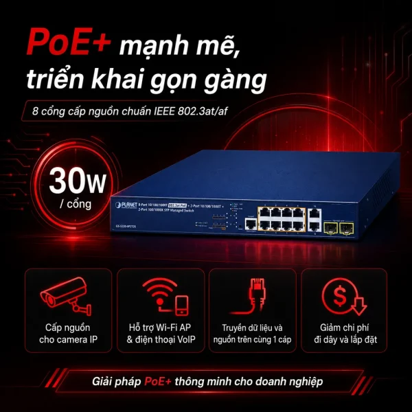 GS-5220-8P2T2S Switch L2+ 8x1G 802.3at PoE + 2x1G + 2x1G SFP