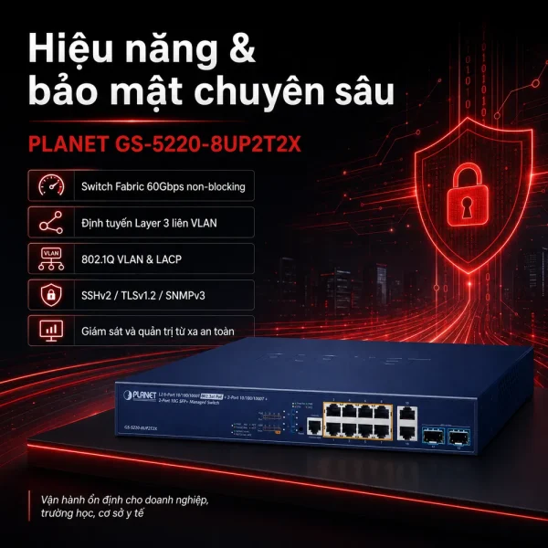 GS-5220-8UP2T2X Switch L3 8x1G 802.3bt PoE + 2x1G+ 2x10G SFP+