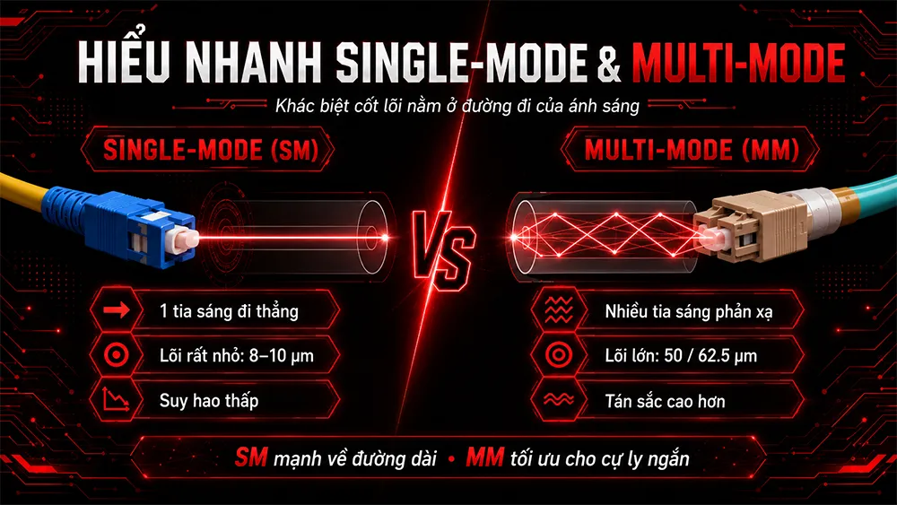 hiểu nhanh về hai loại cáp quang sm và mm