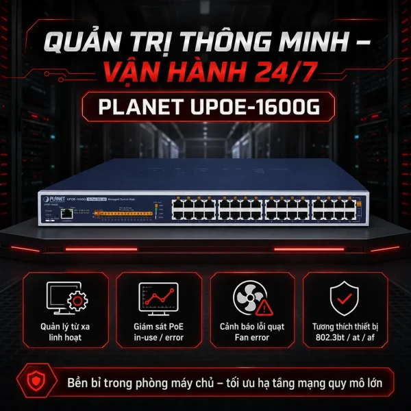 Hub cấp nguồn Planet UPOE-1600G 16 cổng Gigabit 802.3bt