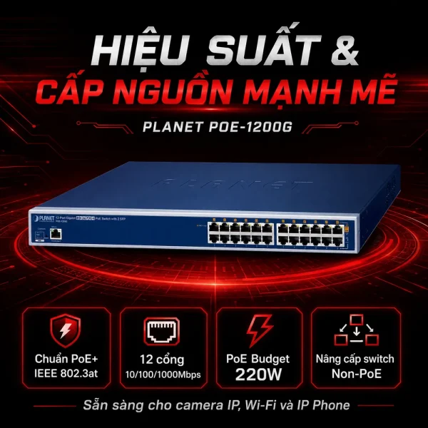 Hub Injector Planet POE-1200G 12 cổng Gigabit IEEE 802.3at