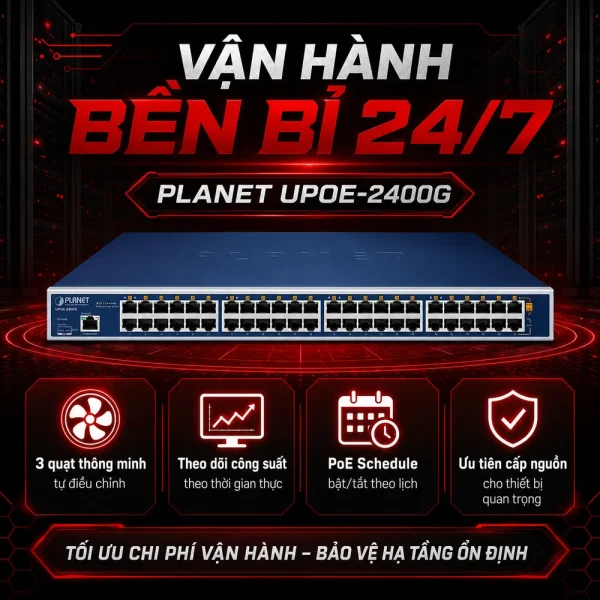 Hub Injector Planet UPOE-2400G 24 cổng Gigabit 802.3bt (800W)