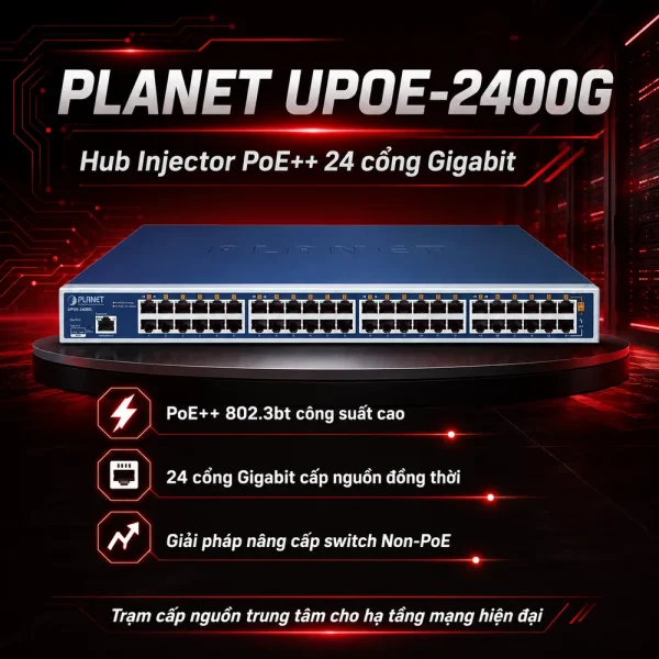 Hub Injector Planet UPOE-2400G 24 cổng Gigabit 802.3bt (800W)