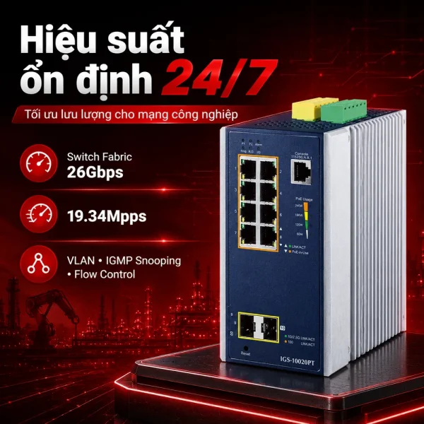 IGS-10020HPT Switch công nghiệp 8x1G/PoE + 2x1G/2.5G SFP