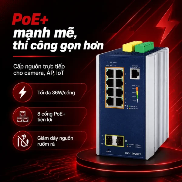 IGS-10020PT Switch công nghiệp 8 cổng 1G/PoE + 2 cổng 1G/2.5G SFP