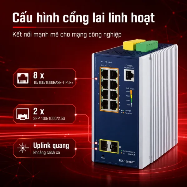 IGS-10020PT Switch công nghiệp 8 cổng 1G/PoE + 2 cổng 1G/2.5G SFP