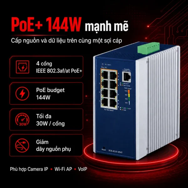 IGS-4215-4P4T Switch công nghiệp 4x1G/PoE + 4x1G RJ45
