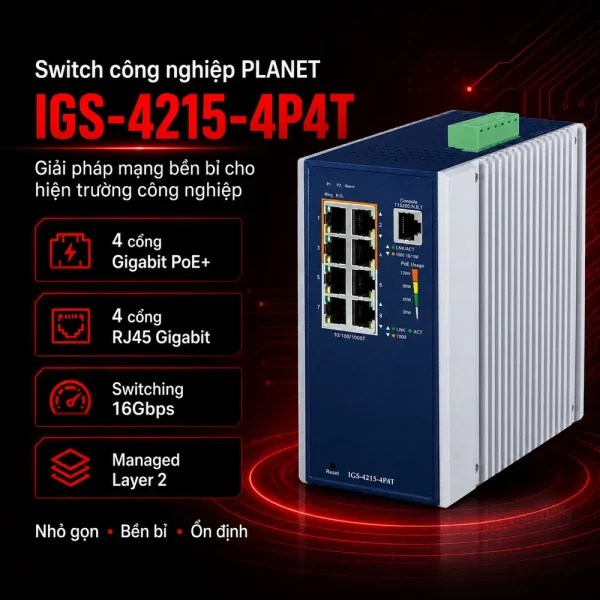 IGS-4215-4P4T Switch công nghiệp 4x1G/PoE + 4x1G RJ45