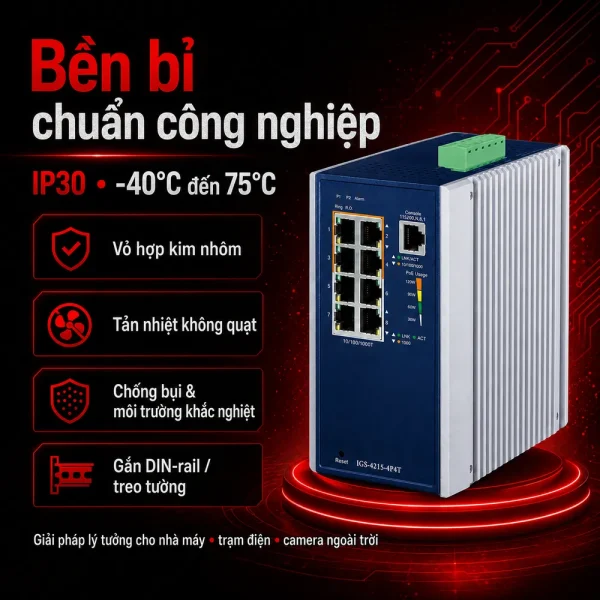 IGS-4215-4P4T Switch công nghiệp 4x1G/PoE + 4x1G RJ45