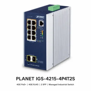 IGS-4215-4P4T2S Switch công nghiệp 4x1G/PoE + 4x1G RJ45 + 2x1G SFP