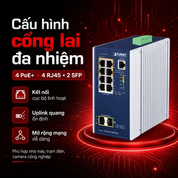 IGS-4215-4P4T2S Switch công nghiệp 4x1G/PoE + 4x1G RJ45 + 2x1G SFP