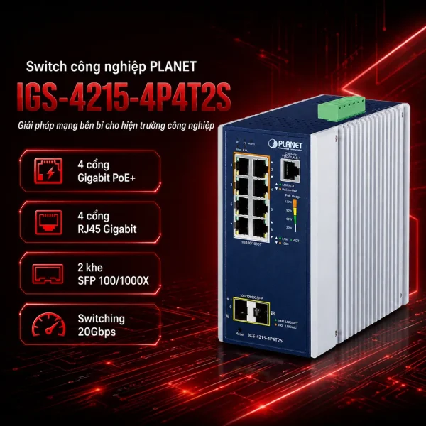 IGS-4215-4P4T2S Switch công nghiệp 4x1G/PoE + 4x1G RJ45 + 2x1G SFP