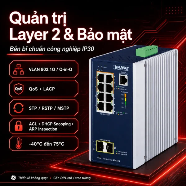 IGS-4215-4P4T2S Switch công nghiệp 4x1G/PoE + 4x1G RJ45 + 2x1G SFP