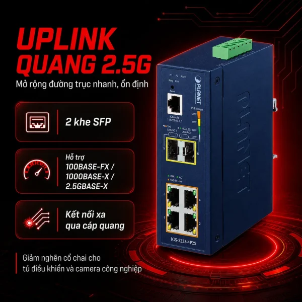 IGS-5225-4P2S Switch công nghiệp L2+ 4x1G/PoE + 2x1G/2.5G SFP