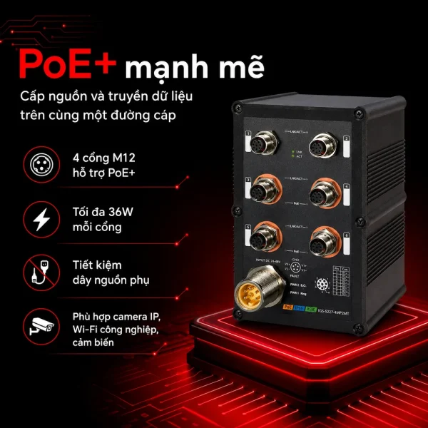 IGS-5227-4MP2MT Switch công nghiệp 6x1G M12 với 4 cổng PoE
