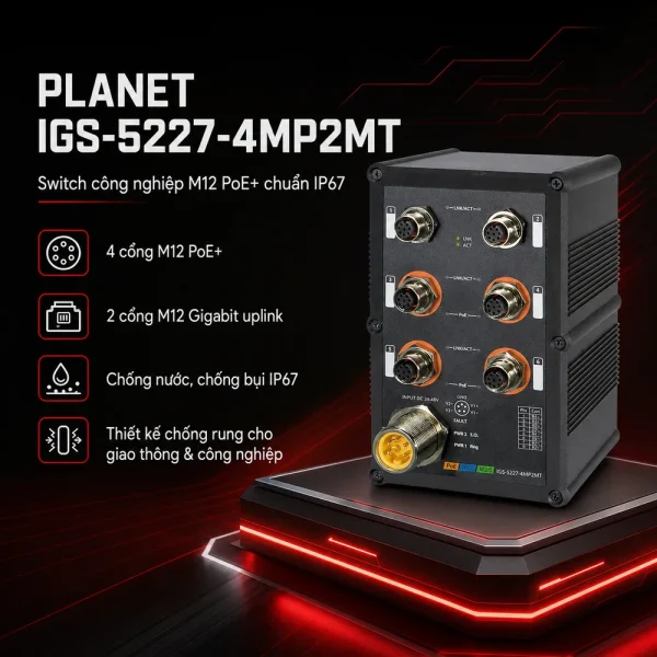 IGS-5227-4MP2MT Switch công nghiệp 6x1G M12 với 4 cổng PoE