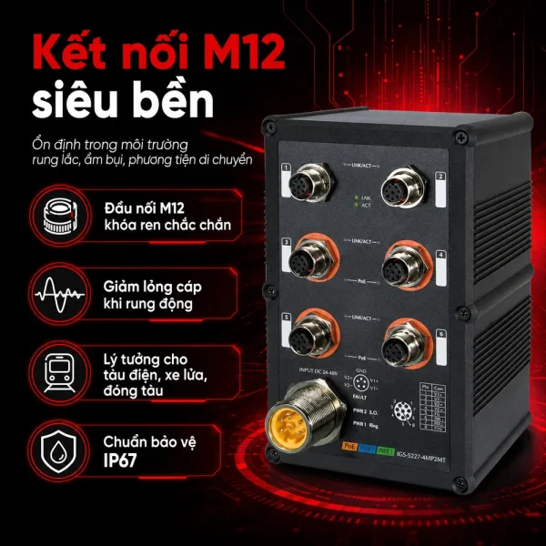 IGS-5227-4MP2MT Switch công nghiệp 6x1G M12 với 4 cổng PoE