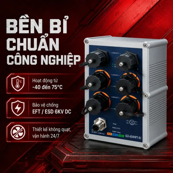 IGS-604HPT-RJ Switch công nghiệp 4x1G 802.3at PoE + 2x1G