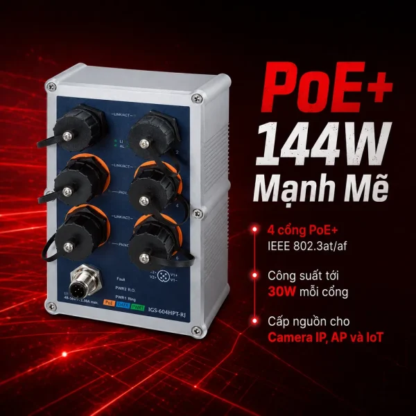 IGS-604HPT-RJ Switch công nghiệp 4x1G 802.3at PoE + 2x1G