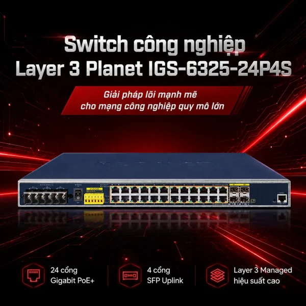 IGS-6325-24P4S Switch công nghiệp L3 24x1G/PoE + 4x SFP