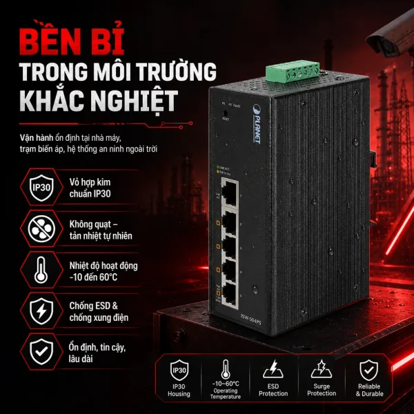 ISW-504PS Switch công nghiệp 4 cổng 10/100Mbps PoE