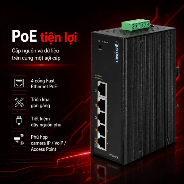 ISW-504PS Switch công nghiệp 4 cổng 10/100Mbps PoE