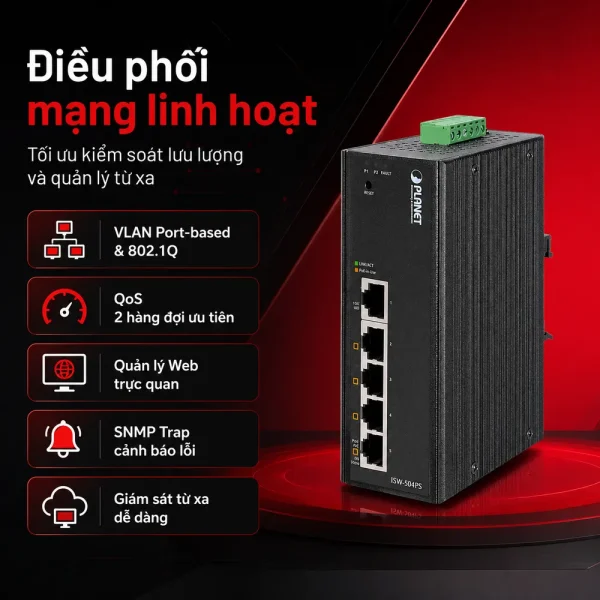 ISW-504PS Switch công nghiệp 4 cổng 10/100Mbps PoE