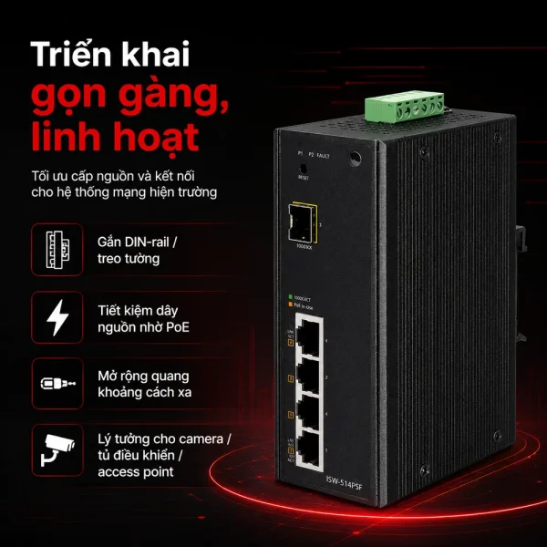 ISW-514PSF Switch công nghiệp 4 x 1G PoE + 1x 1G SFP