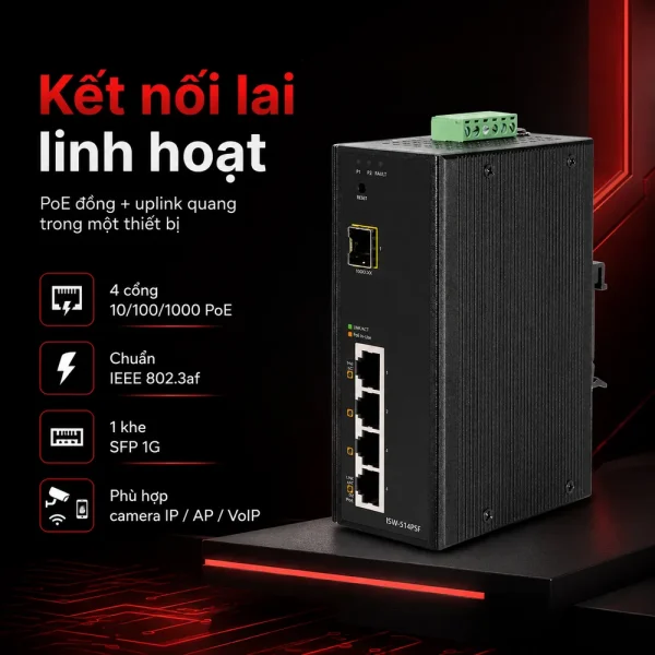 ISW-514PSF Switch công nghiệp 4 x 1G PoE + 1x 1G SFP