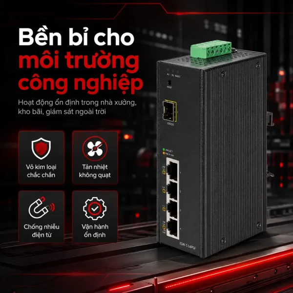 ISW-514PSF Switch công nghiệp 4 x 1G PoE + 1x 1G SFP