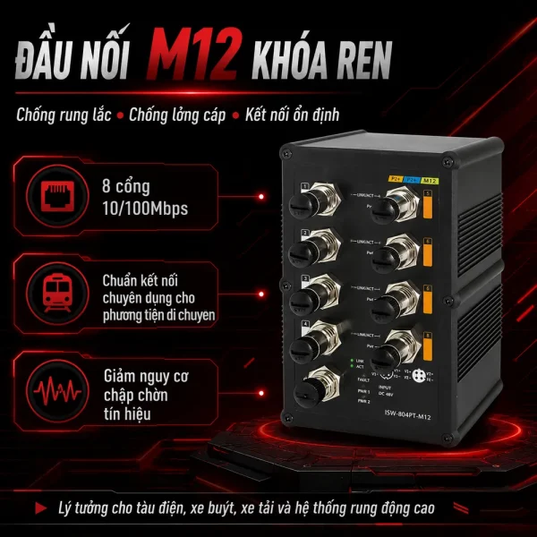 ISW-804PT-M12 Switch công nghiệp PLanet 8 cổng 10/100Mbps