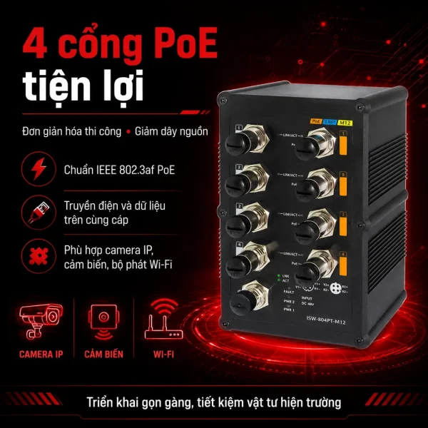 ISW-804PT-M12 Switch công nghiệp PLanet 8 cổng 10/100Mbps