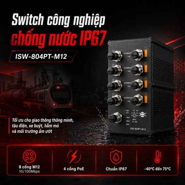 ISW-804PT-M12 Switch công nghiệp PLanet 8 cổng 10/100Mbps