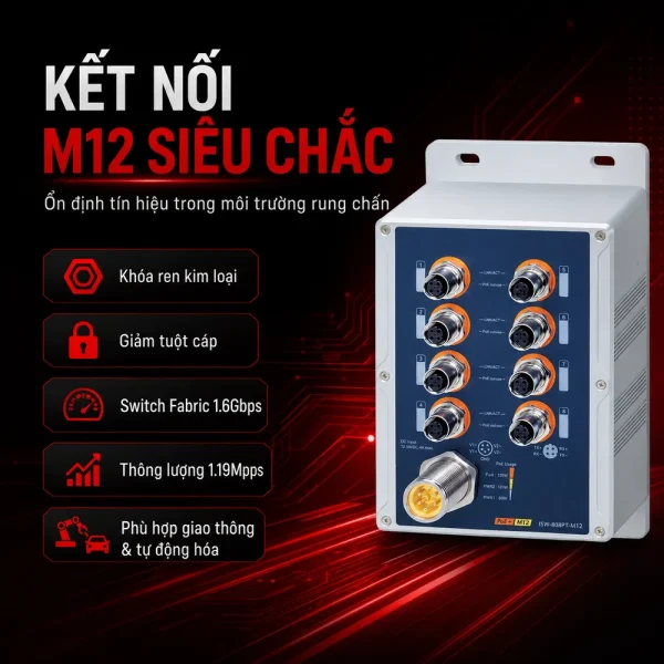 ISW-808PT-M12 Switch công nghiệp IP67 8 cổng 10/100TX M12 802.3at PoE+