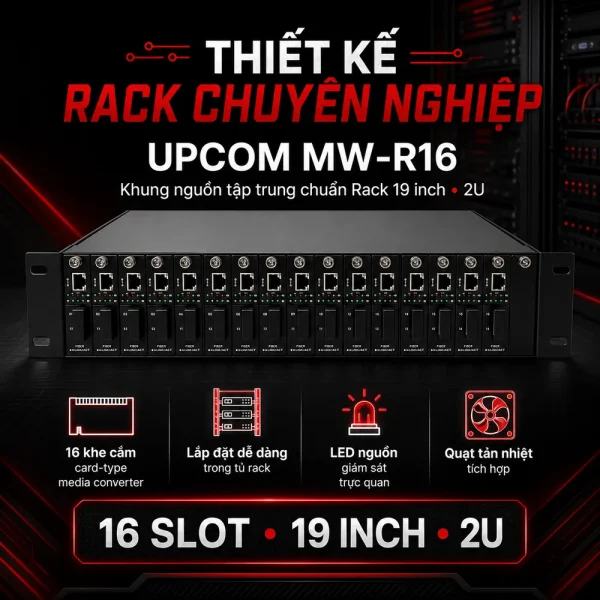 Khung nguồn Converter tập trung UPCOM MW-R16 16 khe cắm gắn giá 2U