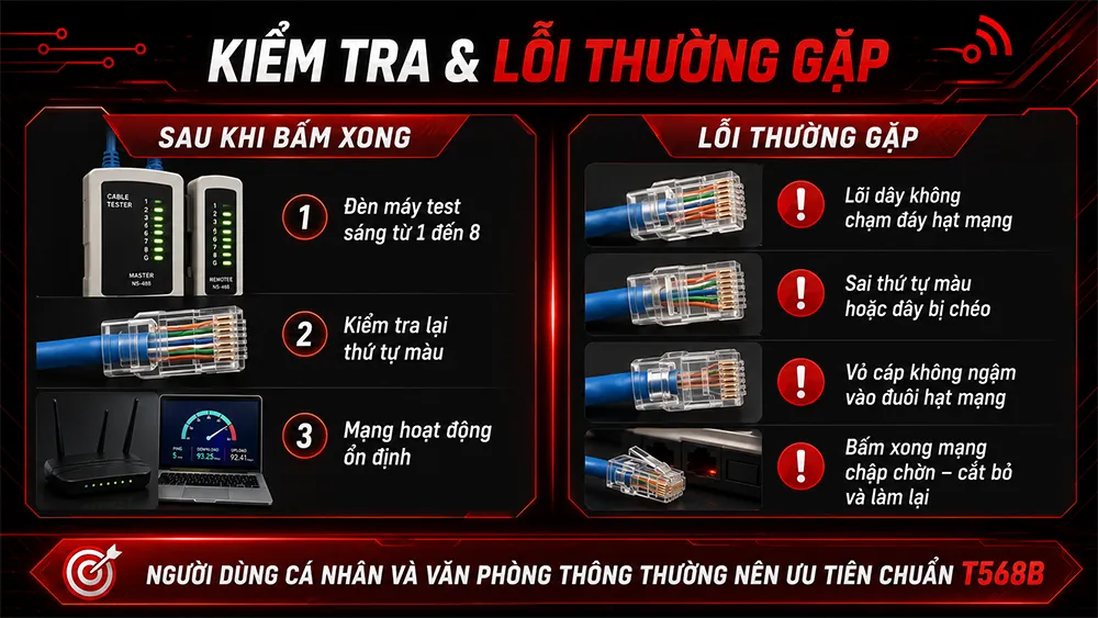 kiểm tra sau khi bấm dây mạng