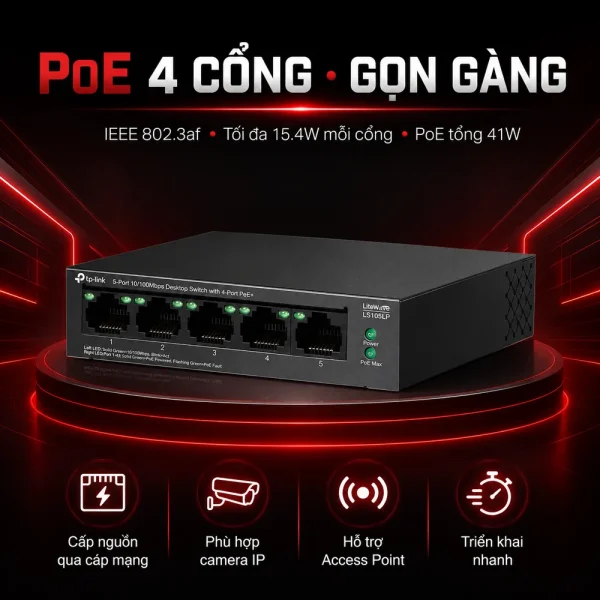 LS105LP Switch TP-LINK Để Bàn 5 Cổng 10/100Mbps với 4 Cổng PoE