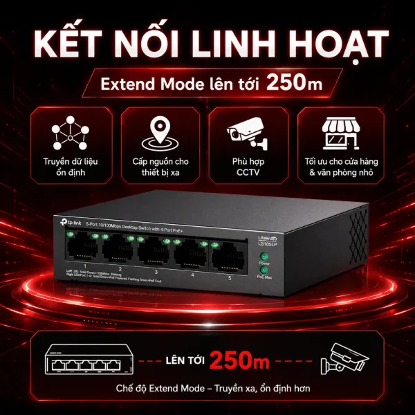 LS105LP Switch TP-LINK Để Bàn 5 Cổng 10/100Mbps với 4 Cổng PoE