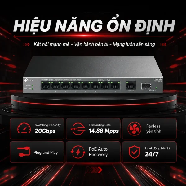 LS1210GP Switch TP-LINK Để Bàn Gigabit 10 Cổng với 8 Cổng PoE+