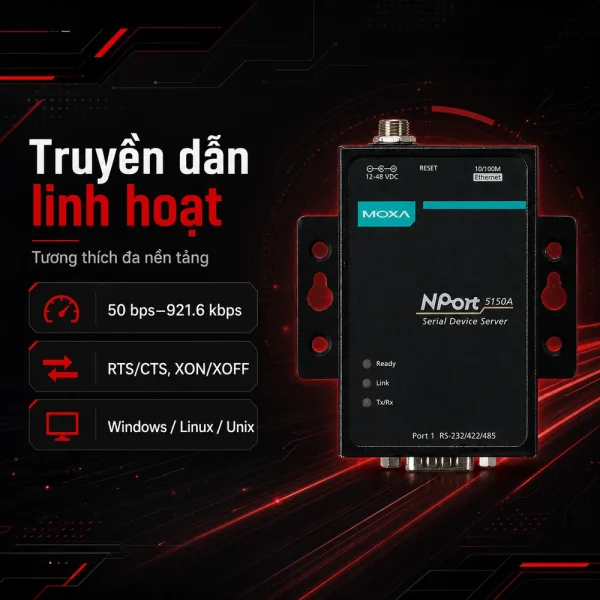 Nport 5150A Bộ chuyển đổi 10/100M Ethernet sang 1 cổng RS-232/485/422
