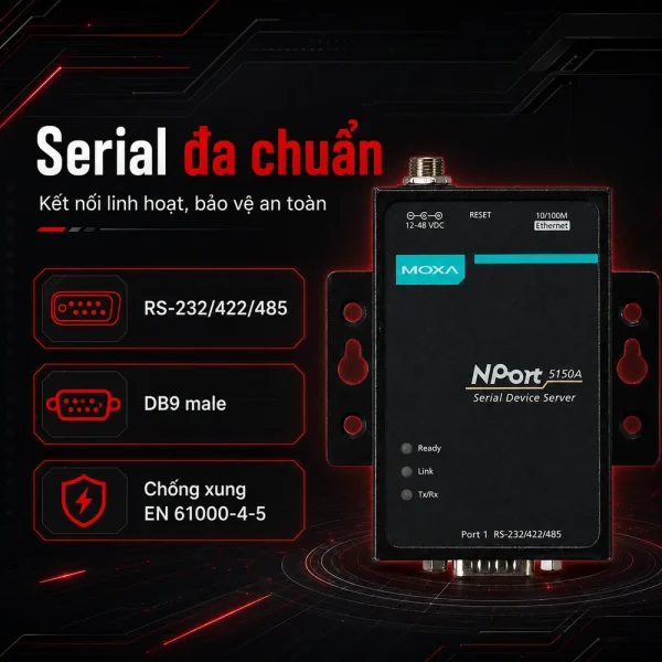 Nport 5150A Bộ chuyển đổi 10/100M Ethernet sang 1 cổng RS-232/485/422