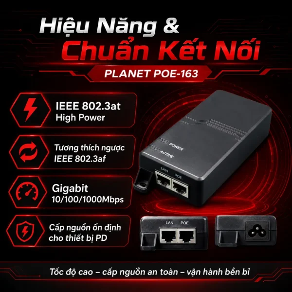 POE-163 – IEEE 802.3at Gigabit High Power over Ethernet Injector (Mid-span)