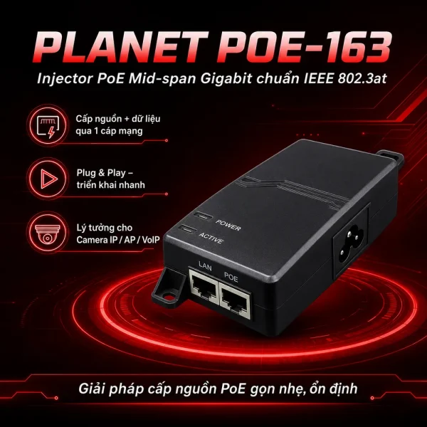 POE-163 – IEEE 802.3at Gigabit High Power over Ethernet Injector (Mid-span)