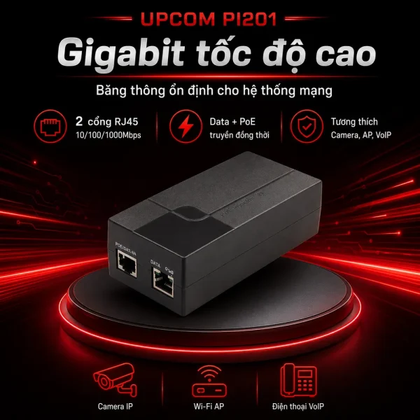 PoE Injector UPCOM PI201 một cổng Gigabit AC100-240V