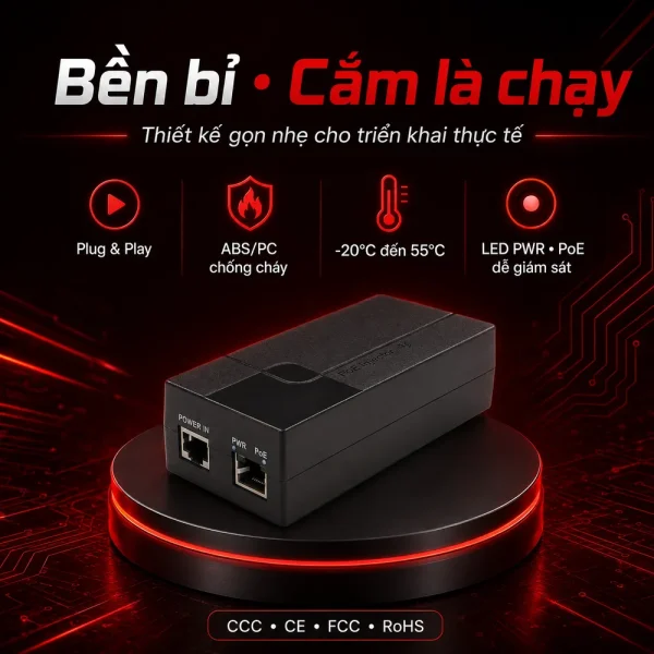 PoE Injector UPCOM PI201 một cổng Gigabit AC100-240V
