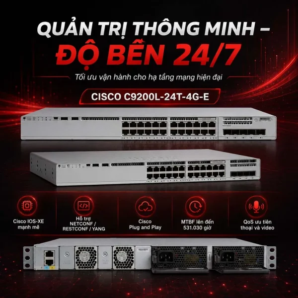Switch Cisco C9200L-24T-4G-E 24 cổng Gigabit Ethernet + 4 cổng 1G SFP