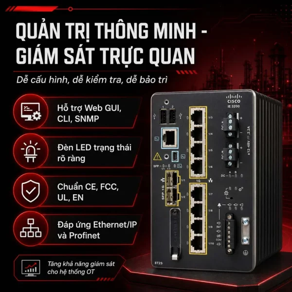 Switch Cisco Catalyst IE-3200-8T2S-E, 8 cổng RJ45 + 1 cổng SFP
