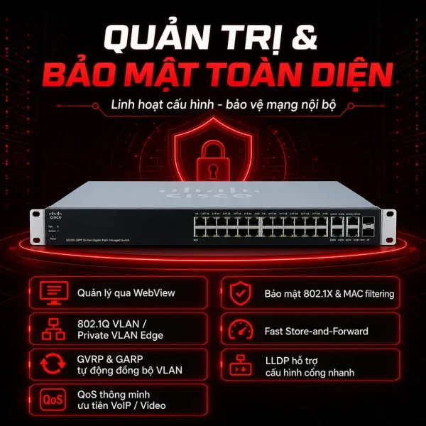 Switch Cisco SG300-28PP 28 cổng 10/100/1000Mbps PoE